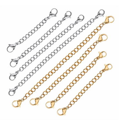 10pcs Stainless Steel Extender Chains for Necklace Bracelet | Adjustable Lobster Clasp Extension Links Set