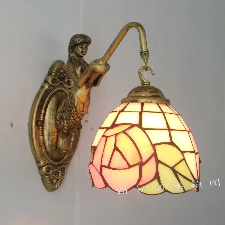 Applique murale LED de 6" de style Tiffany, en verre de sirène, pour chambre à coucher, salon, coiffeuse.