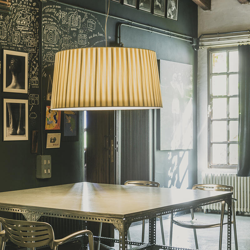Suspension tambour en soie 19, luminaire 3 lumières E26 en laiton bronze