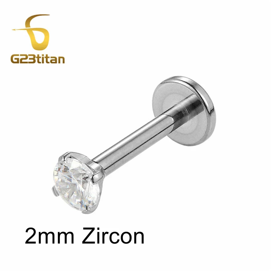 1pc CZ Zircon Titanium Labret Lip Stud 16G | Sensitive Skin Safe Piercing Jewelry