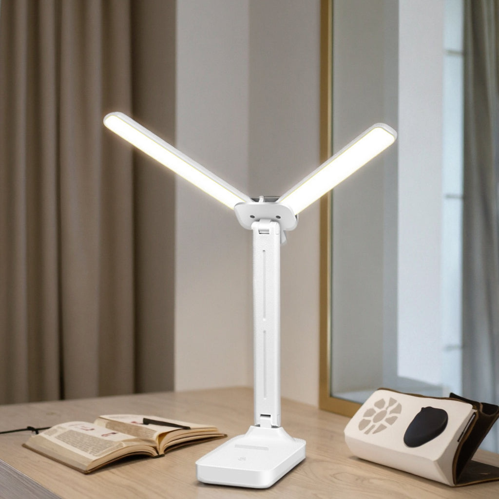 Lampe de Bureau LED Double Tête | Pliable Rechargeable USB Intensité Réglable pour Étude et Lecture