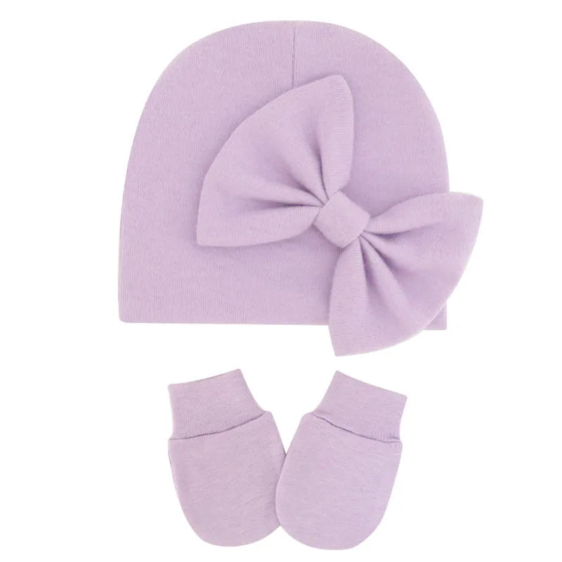 Newborn Baby Girl Hat and Gloves Set | Cotton Beanie for Infant Toddler