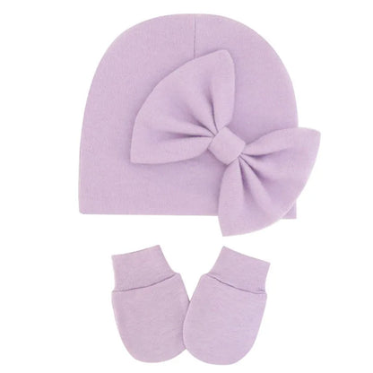 Newborn Baby Girl Hat and Gloves Set | Cotton Beanie for Infant Toddler