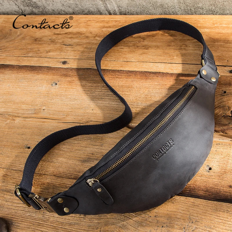 CONTACT'S 100% Genuine Crazy Horse Leather Fanny Pack