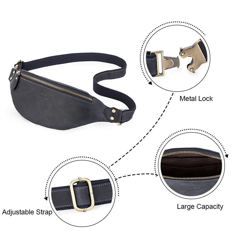 CONTACT'S 100% Genuine Crazy Horse Leather Fanny Pack