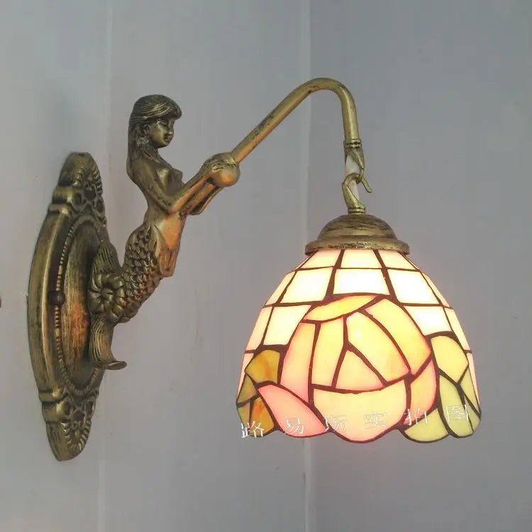 Applique murale LED de 6" de style Tiffany, en verre de sirène, pour chambre à coucher, salon, coiffeuse.