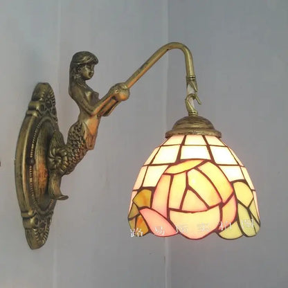 6" Tiffany Style LED Wall Lamp Mermaid Glass Bedroom Living Room Vanity Light