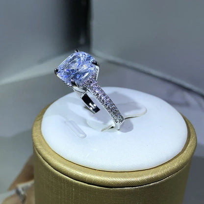 925 Silver Cubic Zirconia Square Ring | Women's Sterling Silver Wedding Jewelry