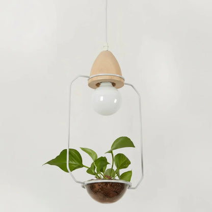 Art Deco LED Plant Pendant Light Wood Base Rustic Hanging Lamp for Dining Cafe Bar