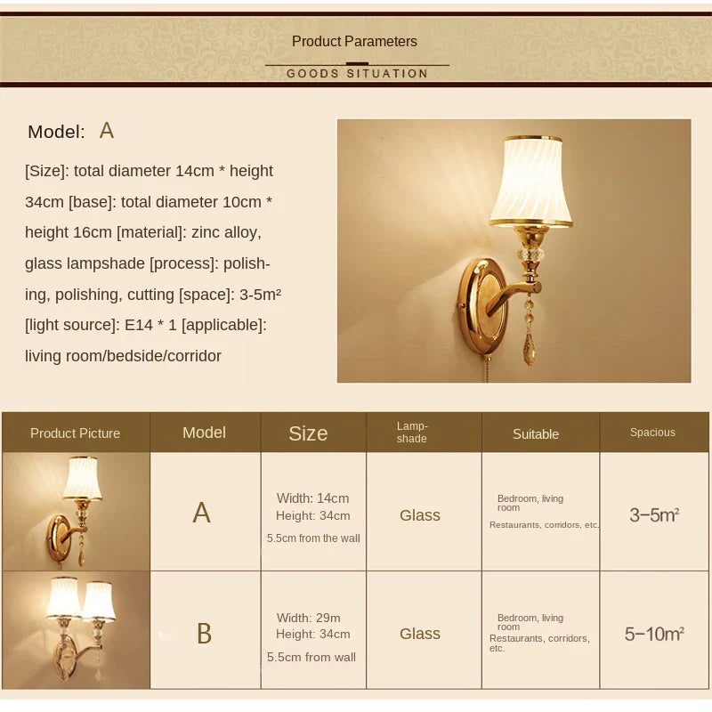 Nordic LED Wall Sconce with Switch Glass Shade Bedroom Bedside Living Room
