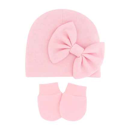 Newborn Baby Girl Hat and Gloves Set | Cotton Beanie for Infant Toddler