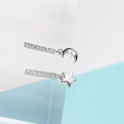 925 Sterling Silver Star and Moon Stud Earrings | Elegant Celestial Jewelry for Women