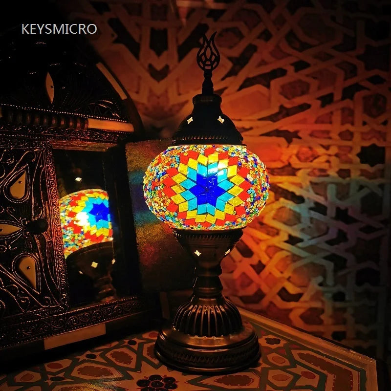 Turkish Mosaic Table Lamp Handcrafted Stained Glass Vintage Romantic Bedside Light