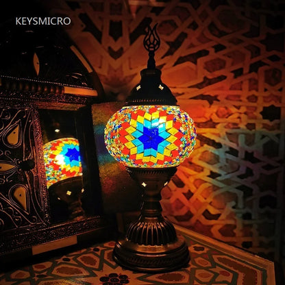 Turkish Mosaic Table Lamp Handcrafted Stained Glass Vintage Romantic Bedside Light