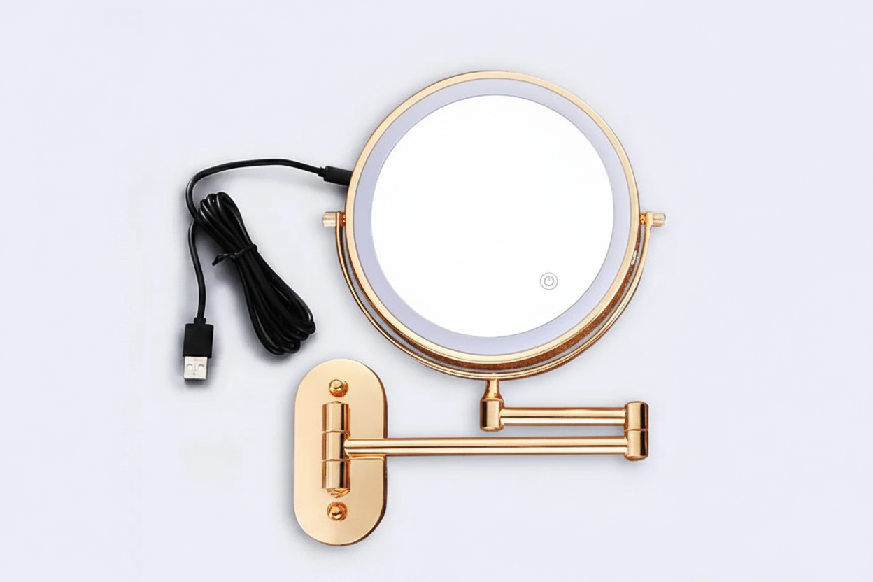 Rechargeable LED Makeup Mirror 10X Magnifying Wall Mount Gold