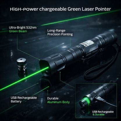 Puntero láser verde recargable 532nm USB de largo alcance