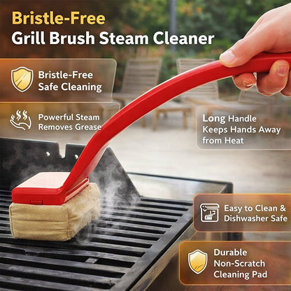 Bristle-Free Grill Steam Cleaner Brush with Long Handle
