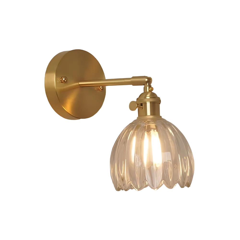 Aplique de Pared Clásico de 1 Luz con Pantalla de Cristal Tulipán de Latón Vintage