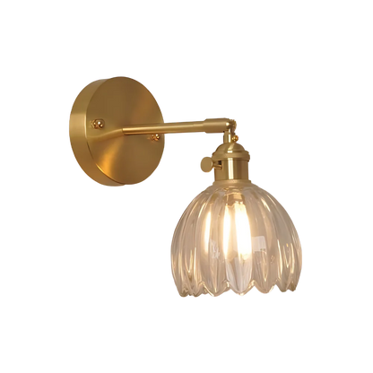 Aplique de Pared Clásico de 1 Luz con Pantalla de Cristal Tulipán de Latón Vintage