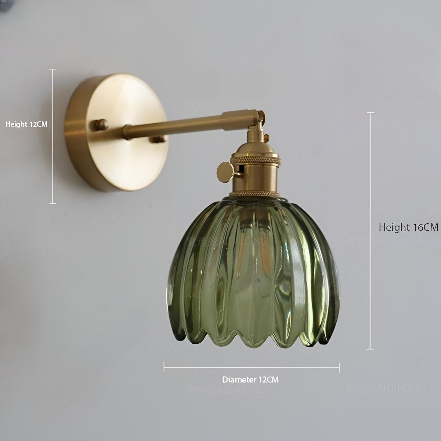 Aplique de Pared Clásico de 1 Luz con Pantalla de Cristal Tulipán de Latón Vintage