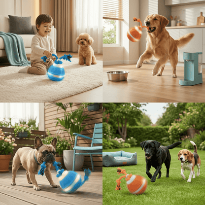 Interactive Dog Toy Motion Sensor Ball with Tug Rope Active Play Toy