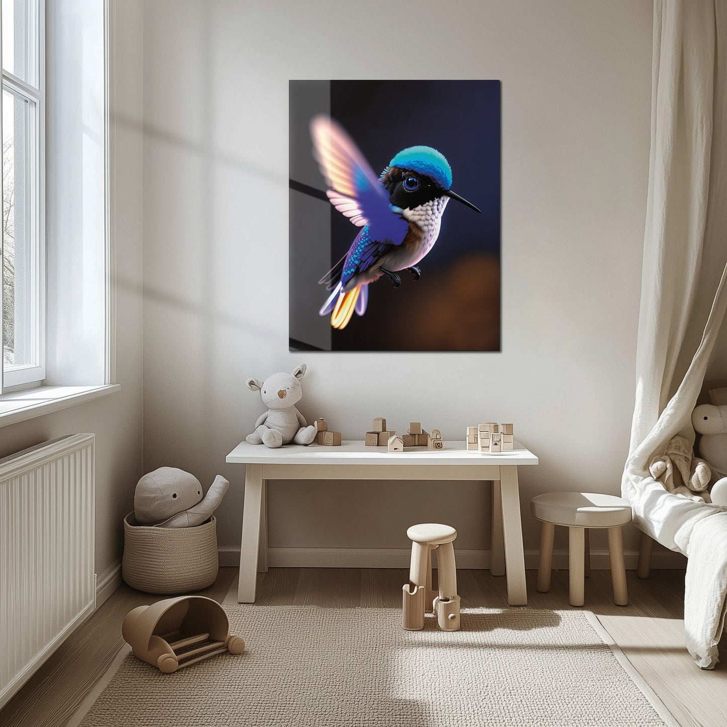 Colorful Hummingbird Glass Wall Art – Vibrant Nature-Inspired UV Print-KAFCD002