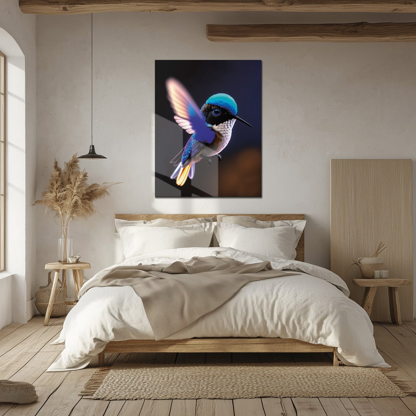 Colorful Hummingbird Glass Wall Art – Vibrant Nature-Inspired UV Print-KAFCD002