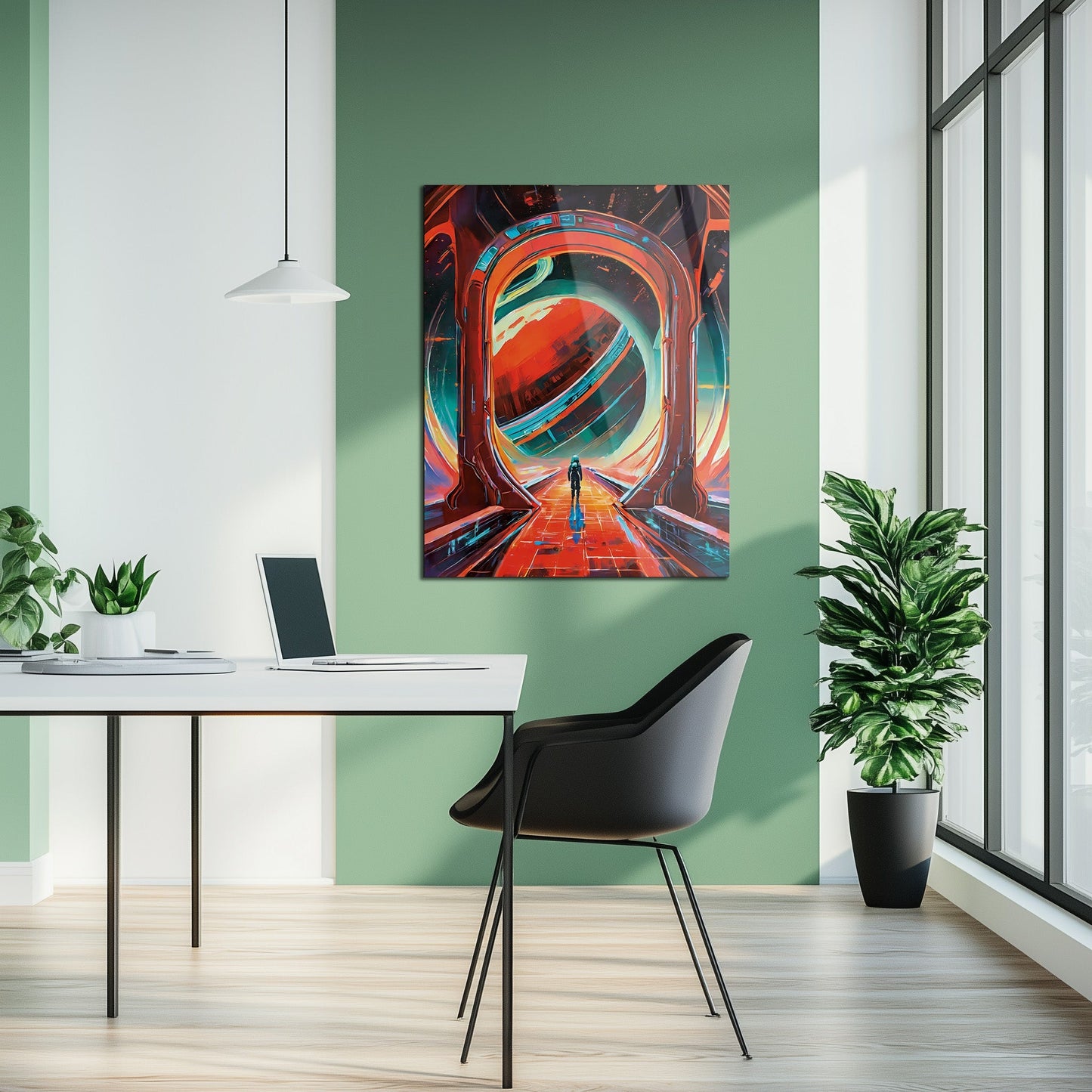 Astronaut Gateway to Saturn Glass Wall Art – Futuristic Sci-Fi UV Print Design-KAFCD023