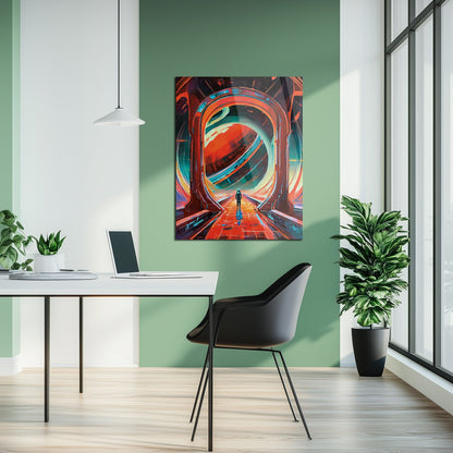 Astronaut Gateway to Saturn Glass Wall Art – Futuristic Sci-Fi UV Print Design-KAFCD023