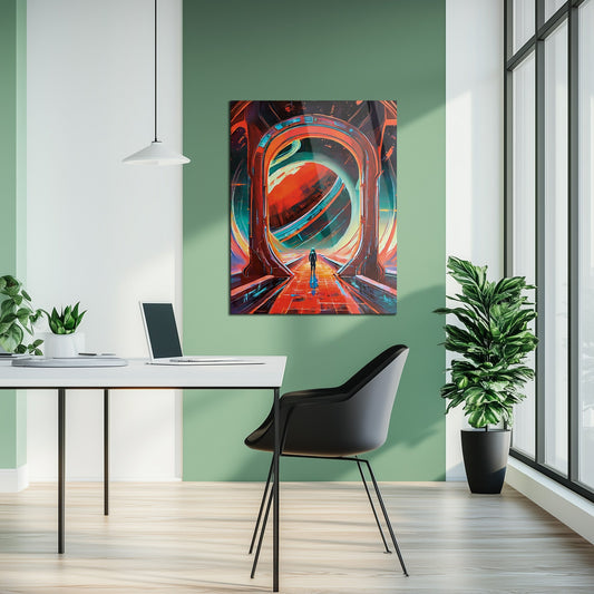 Astronaut Gateway to Saturn Glass Wall Art – Futuristic Sci-Fi UV Print Design-KAFCD023