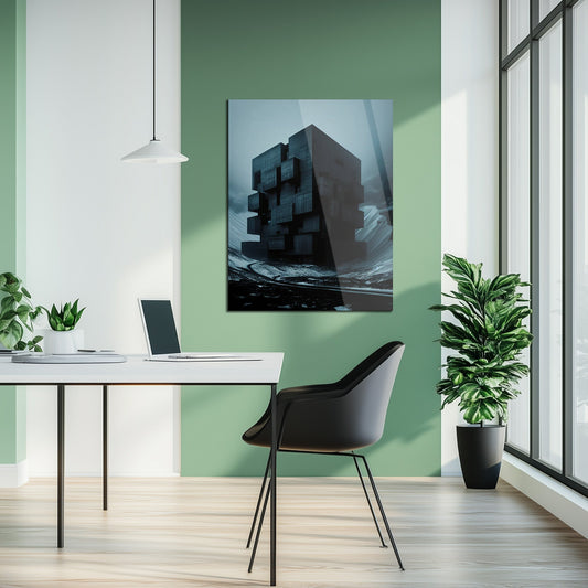 Art mural en verre d'architecture brutaliste sombre – Impression UV Structure Monolithique-KAFCD025