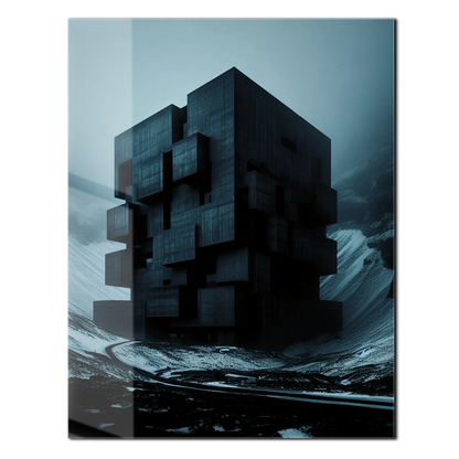 Dark Brutalist Architecture Glass Wall Art – Monolithic Structure UV Print-KAFCD025