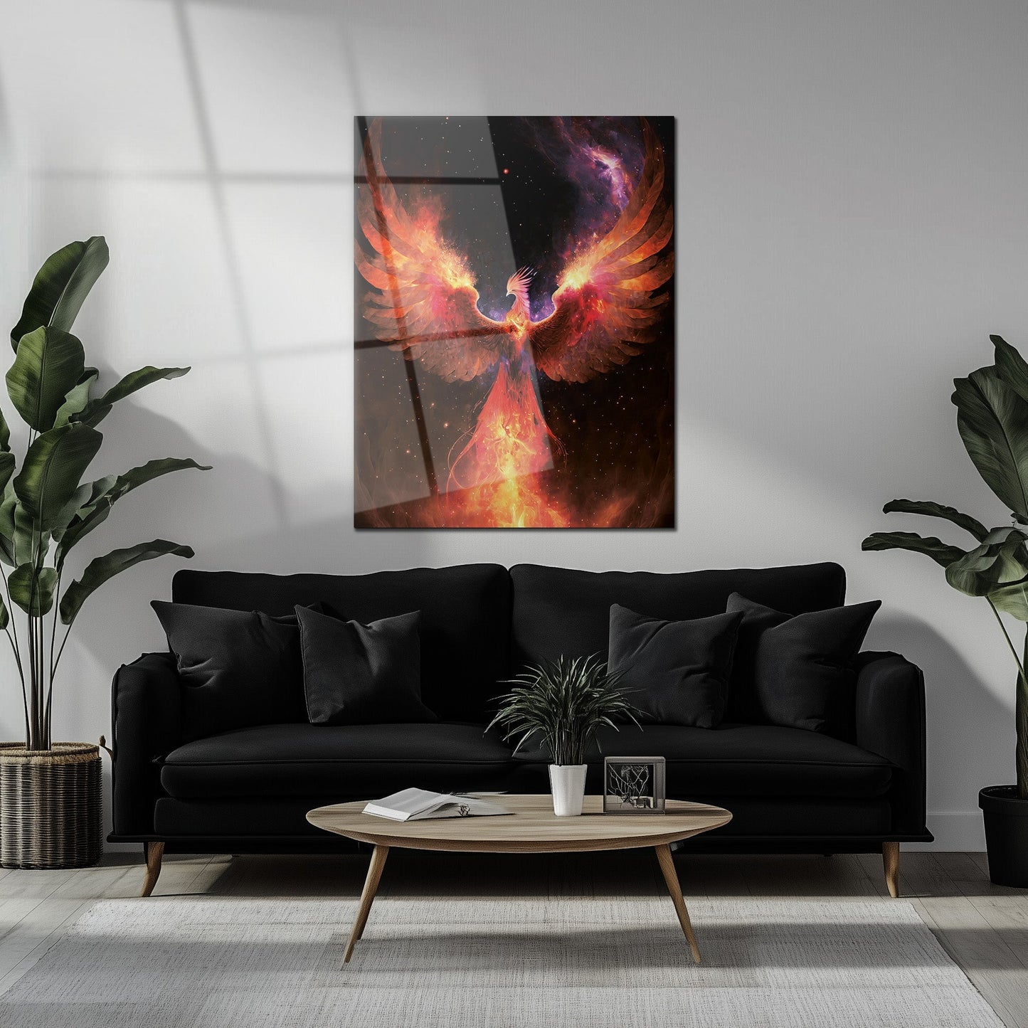 Fiery Phoenix Glass Wall Art – Rebirth & Flame Fantasy UV Print Design-KAFCD027