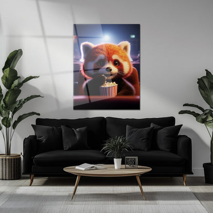 Cute Red Panda at the Movies Glass Wall Art – Whimsical UV Print Design-KAFCD028
