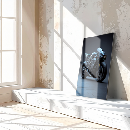 Futuristic Cyberbike Glass Wall Art – High-Tech Motorcycle UV Print Design-KAFCD029
