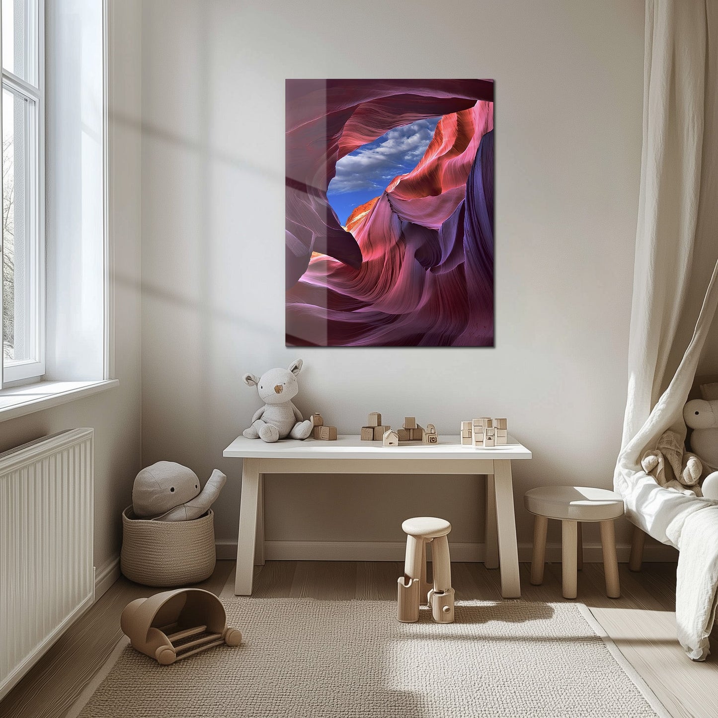 Antelope Canyon View Glass Wall Art – Vivid Desert Rock Formation UV Print-KAFCD033