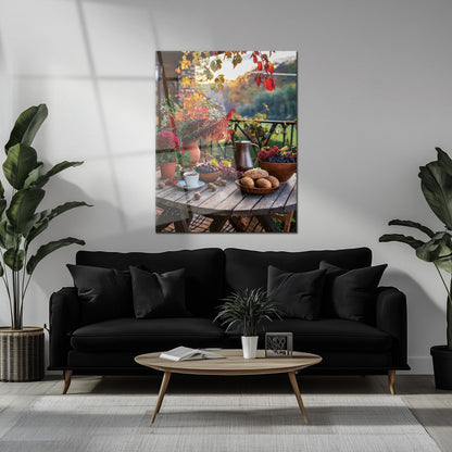 Autumn Breakfast Table Glass Wall Art – Rustic Harvest Outdoor UV Print-KAFCD045