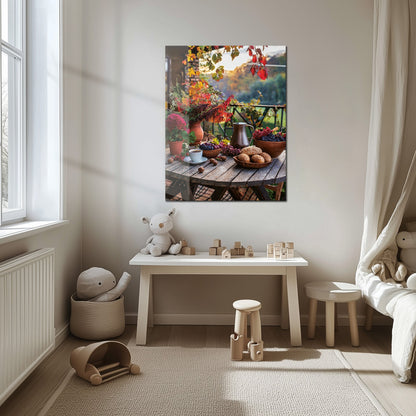 Autumn Breakfast Table Glass Wall Art – Rustic Harvest Outdoor UV Print-KAFCD045