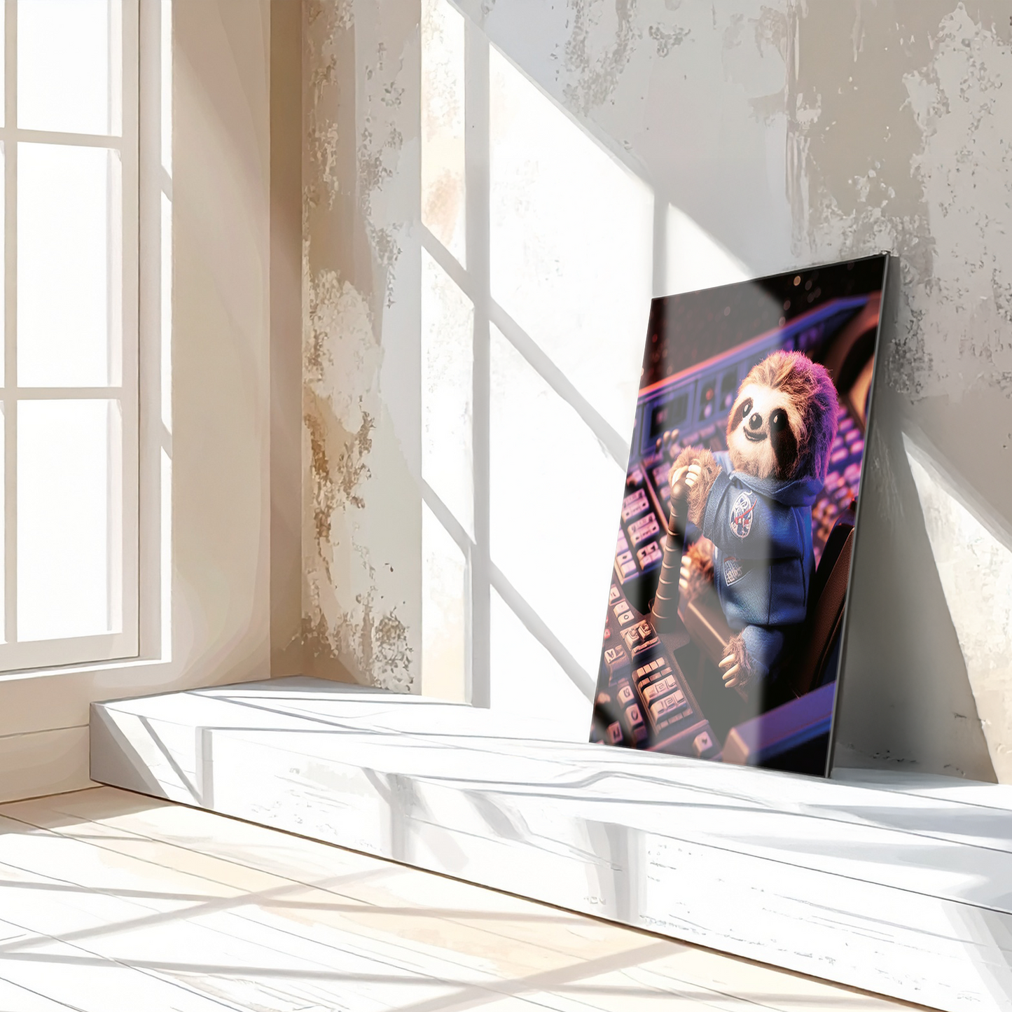 Astronaut Sloth Glass Wall Art – Cute Space Explorer UV Print Design-KAFCD047