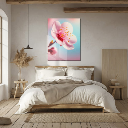 Cherry Blossom Close-Up Glass Wall Art – Soft Pink Floral UV Print-KAFCD048