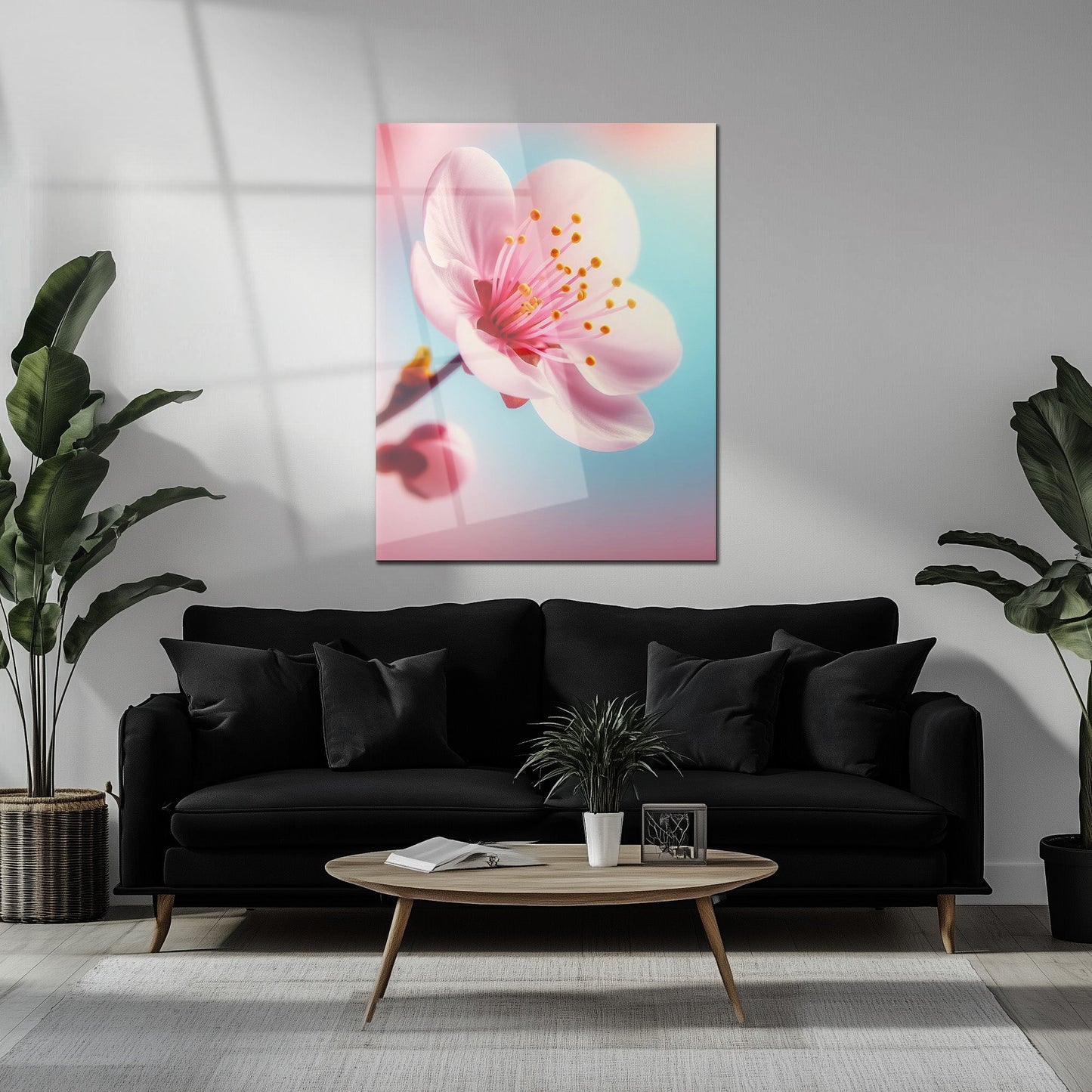 Cherry Blossom Close-Up Glass Wall Art – Soft Pink Floral UV Print-KAFCD048