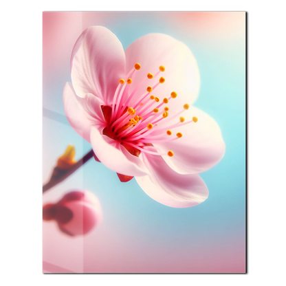 Cherry Blossom Close-Up Glass Wall Art – Soft Pink Floral UV Print-KAFCD048