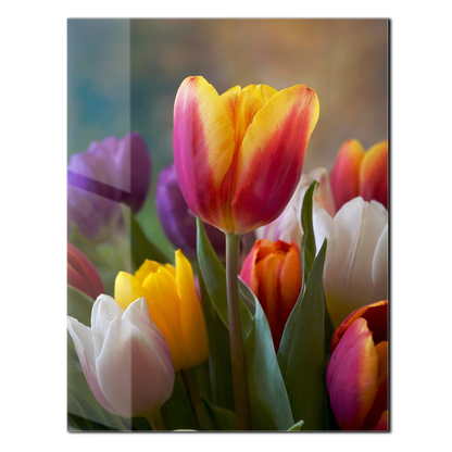 Tableau mural en verre bouquet de tulipes coloré – Impression UV florale vibrante printanière-KAFCD049