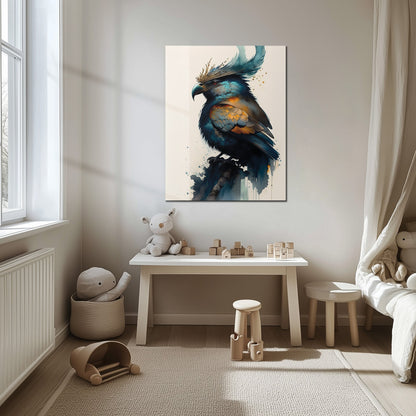 Fantasy Crowned Bird Glass Wall Art – Colorful Watercolor UV Print Design-KAFCD051