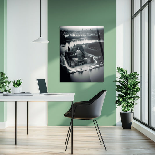 Tableau mural en verre « Paysage urbain noir et blanc » – Impression UV architecturale – KAFCD054