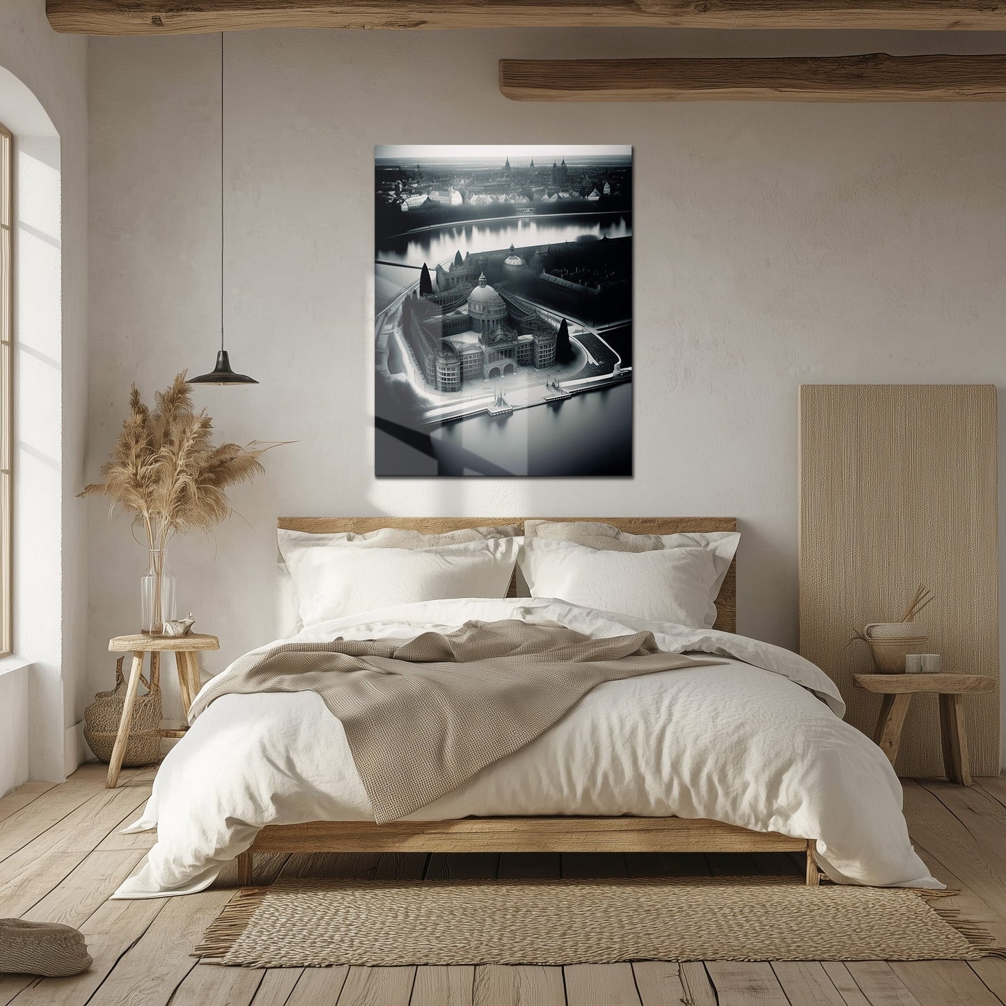 Black and White Palace Cityscape Glass Wall Art – Architectural UV Print Design-KAFCD054