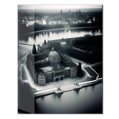 Black and White Palace Cityscape Glass Wall Art – Architectural UV Print Design-KAFCD054