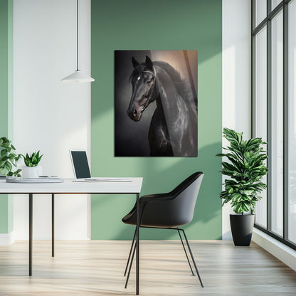 Tableau mural en verre UV portrait élégant de cheval noir – Design équestre majestueux-KAFCD065