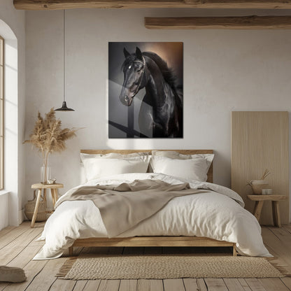 Tableau mural en verre UV portrait élégant de cheval noir – Design équestre majestueux-KAFCD065