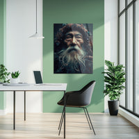 Ancient Wisdom Portrait UV Glass Wall Art – Mystical Elder with Deep Gaze-KAFCD072